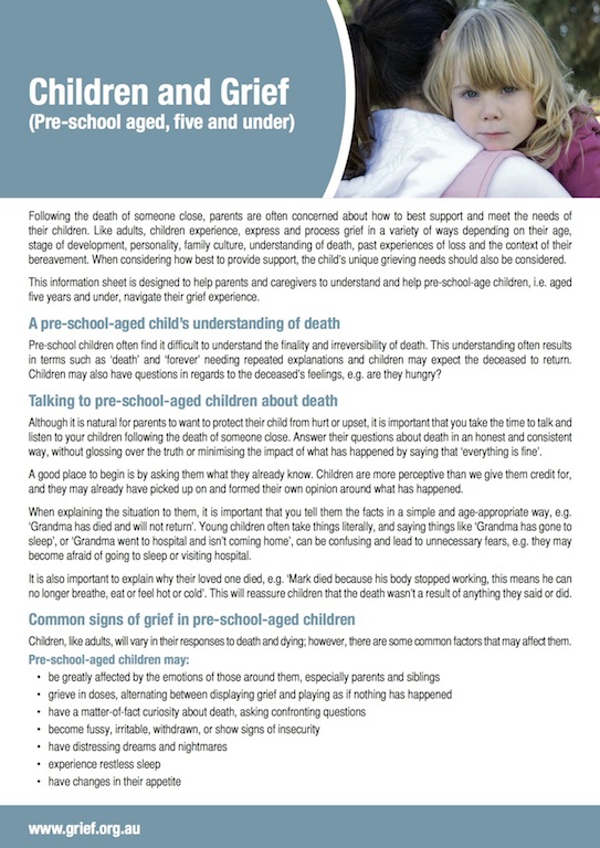 Children & Grief (Pre-School) Information Sheet (x10)